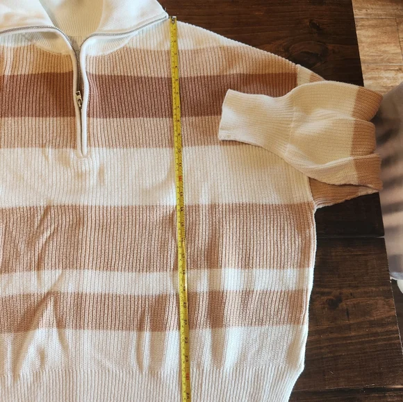 Striped Tan and Cream Women's Sweater - Picture 5 of 8